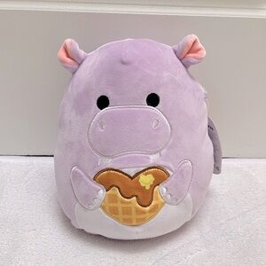 Original Squishmallow Hanna the Purple Hippo 8” Holding her Heart Shaped waffle